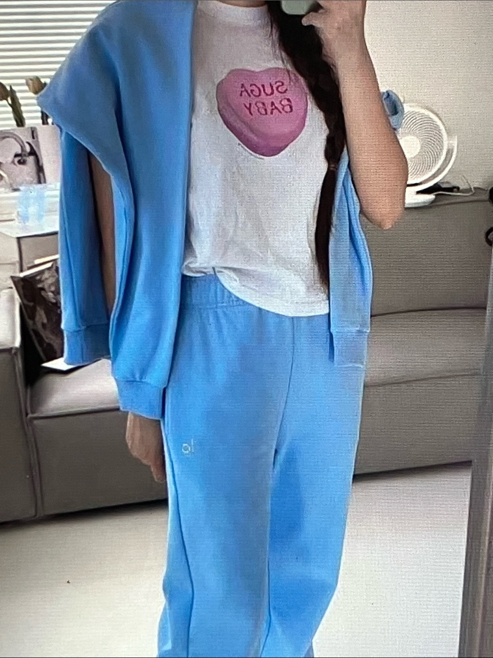 ALO Yoga Women's Light Blue 2-Pants Matching Lounge Set Crewneck Top & Joggers - Picture 5 of 7